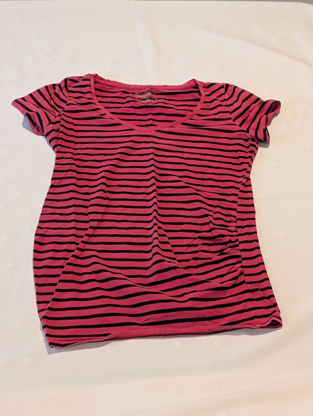 BumpStart S Striped Pink & Black V-Neck Women’s Tee